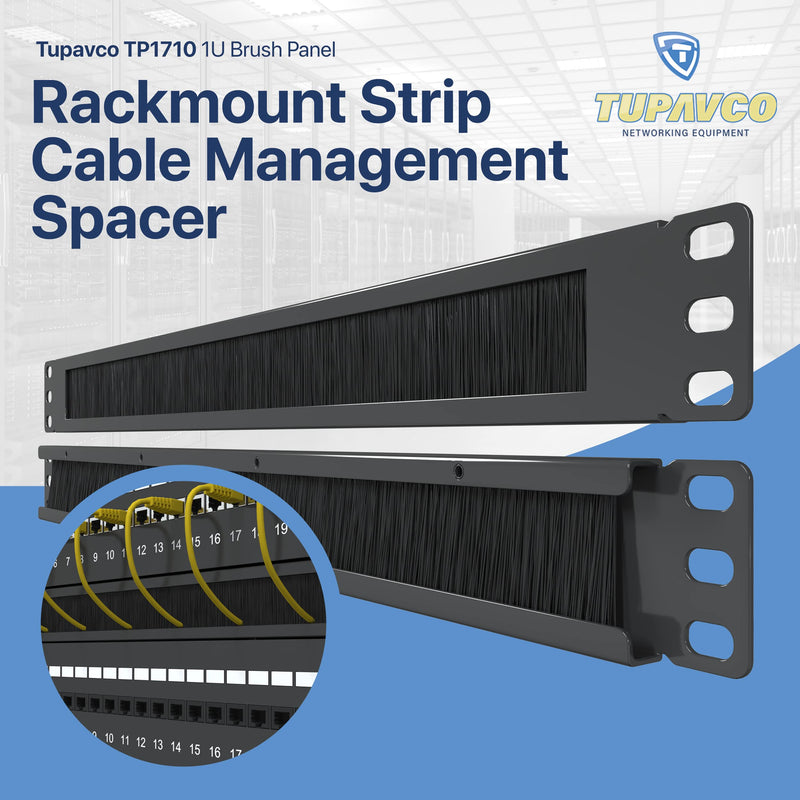 1U Brush Panel (2 Pack) 19 inch Rackmount Strip Cable Management Spacer for Network Server Rack Cabinet Enclosure - High Density Filler (Increased Airflow - Decreased Dust Acumulation) Tupavco TP1710 2 Pack