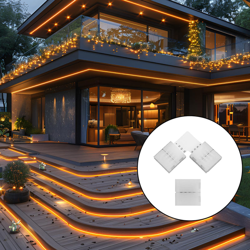 20 pieces 10 mm LED strip connector set, SMD 5050 RGB strips, includes L-shaped light strip connector, 4-pin, 4-pin gapless LED strip connector