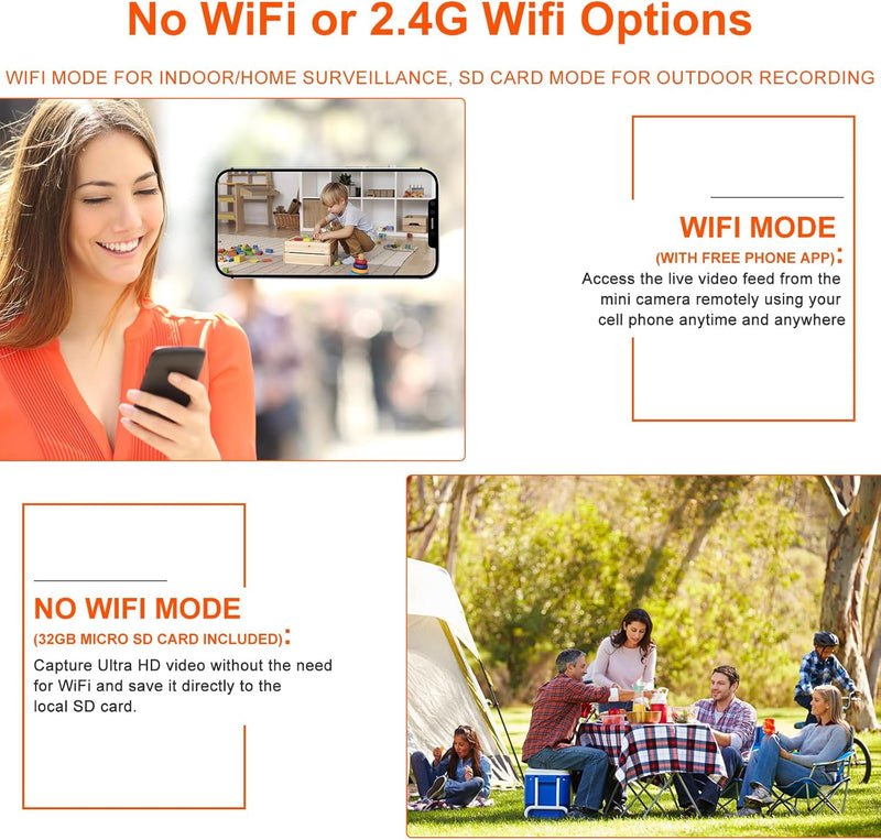 [AUSTRALIA] - WiFi Mini Camera | Hidden Spy Camera | Free Cloud Storage & 32G SD Card, 2024 4K HD Smallest Cam, 150 Days Standby Time, Surveillance Wireless Camera with AI Motion Detection, Auto Night Vision 