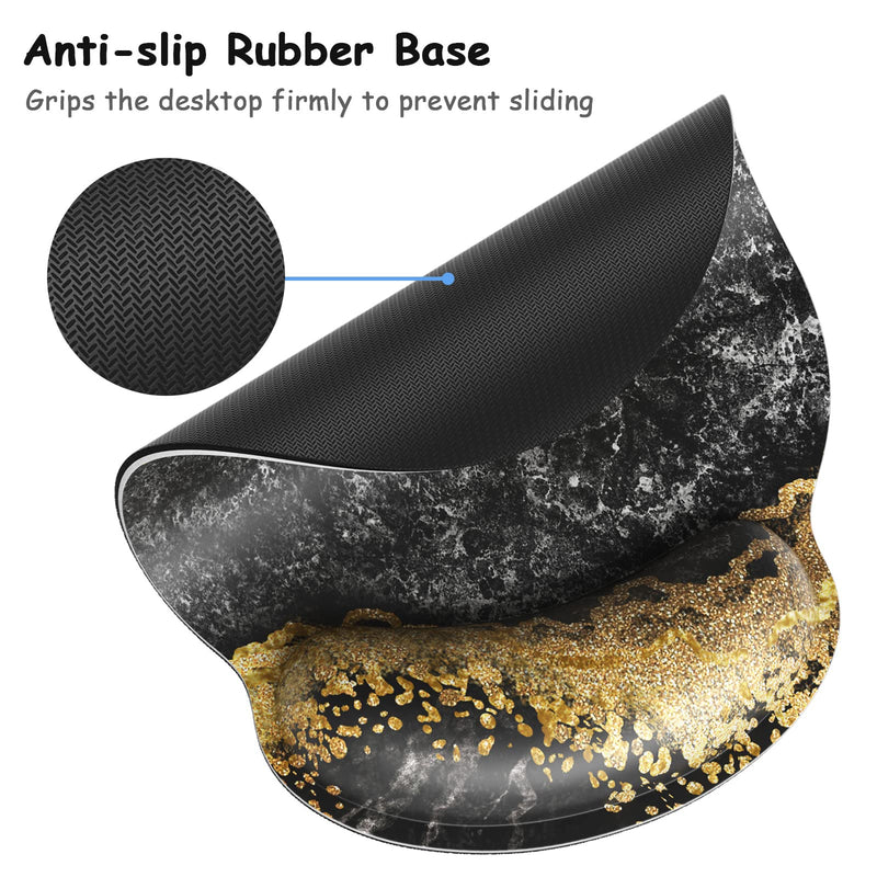 Atufsuat Ergonomic Mouse Pad with Wrist Support, Marble Memory Foam Rest Pads, Cute Computer Laptop Office Accessories Decor, Pain Relief Mousepad for Gaming Work Men Women, Black Gold Marble