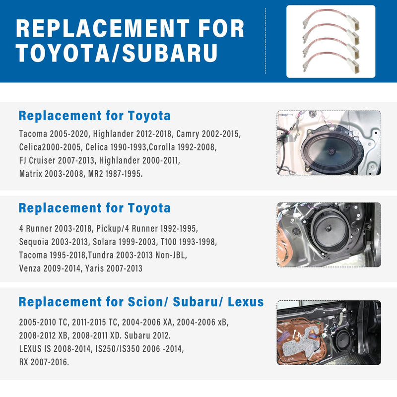 [AUSTRALIA] - Car Speaker Wiring Harness Adapters for Toyota 2000-2015 4Runner Camry Tundra FJ Cruiser, Subaru WRX STI 2012-2019 Aftermarket Front Rear Door Speaker Connector 4 PCS door speaker harness 