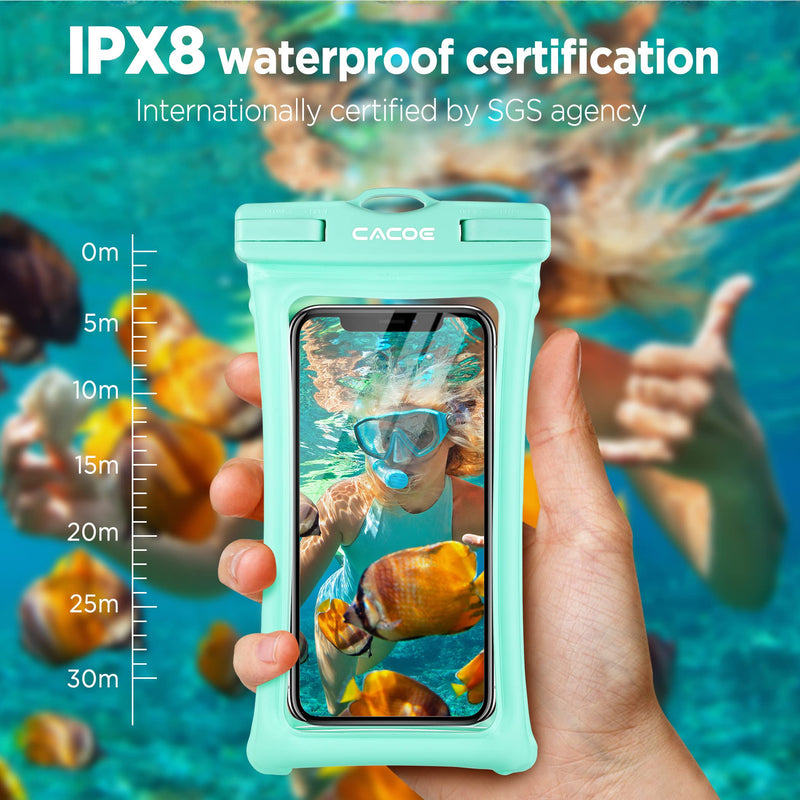 [Floatable]CACOE Floating Universal IPX8 Waterproof Phone case 2 Pack-Up to 7.0",Adjustable Neck Lanyard Phone Pouch,Phone Dry Bags for Vacation Beach Pool Kayak Cruise Travel Essentials（Black+Green） Black+Green Up to 7.0"-Floatable