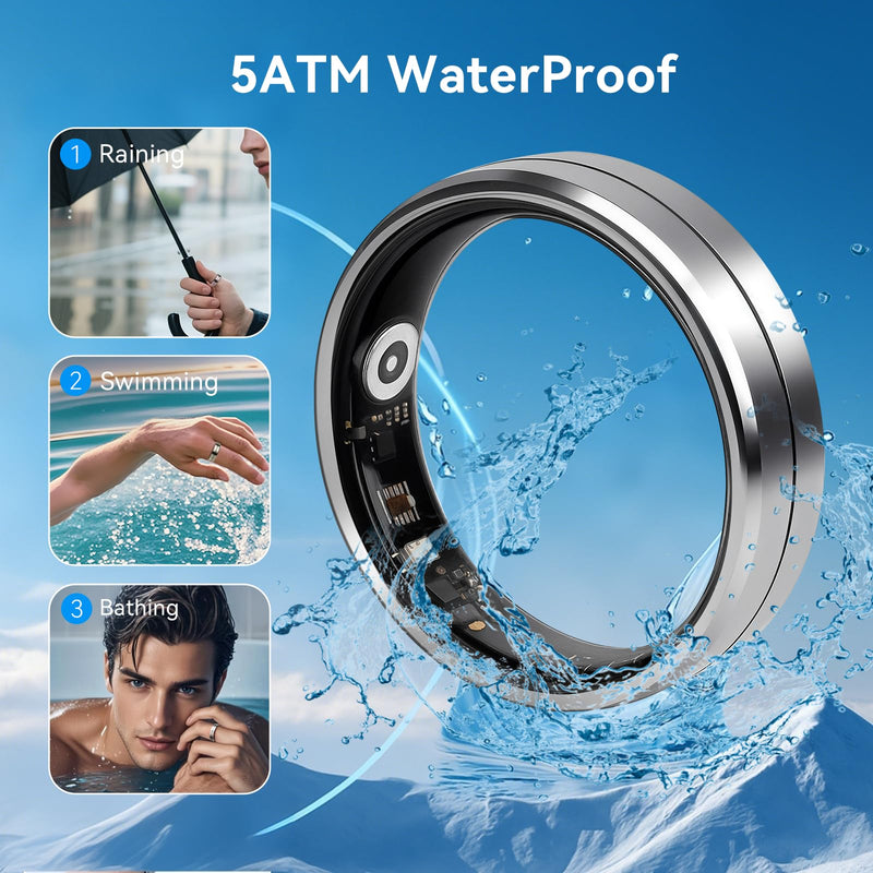 Smart Ring for Women Men, Health Tracker with Sleep & Activity Monitoring | 5ATM waterproof smart ring, Size 9, tracks sleep, heart rate and activity. No subscription, works with Android & iOS. Silver 9#