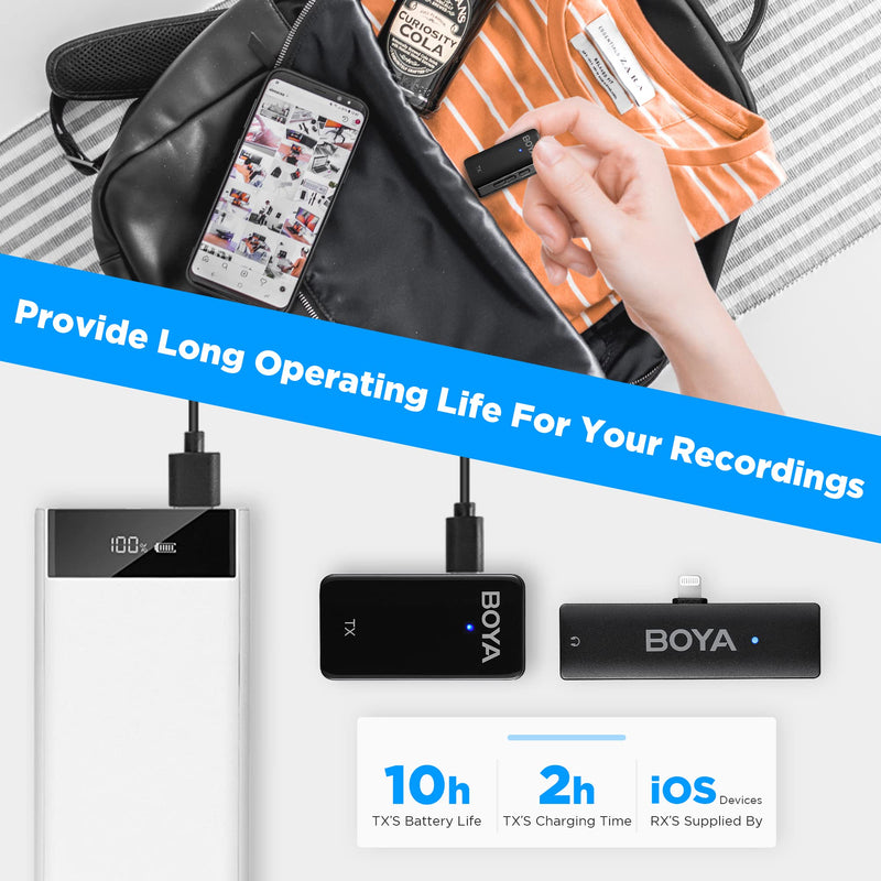 BOYA Wireless Lavalier Microphone for iPhone/iPad,2.4GHz Wireless Lapel Microphone with Gain&Noise Cancelling for YouTube,Tiktok Live Stream, Video Recording, Vlogging (Wmic5-M3)
