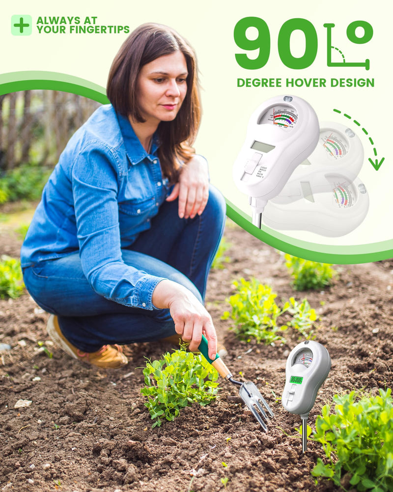 6-in-1 Soil Moisture Meter with 3 Probes, PH/Sunlight/Soil Moisture/Fertility with 3 Removable Probe, Digital Air Temp/Humidity, Soil Tester for Garden, Lawn, Indoor and Outdoor Plants