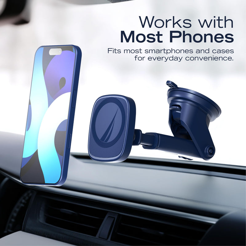 Nautica PH120 Universal 3-in-1 Magnetic Car Phone Holder for iPhone, Android, Samsung, Google, Huawei & Nokia Smartphones, Clip-On & Suction Cup Phone Mount with 360° Rotation, Secure & Steady Grip