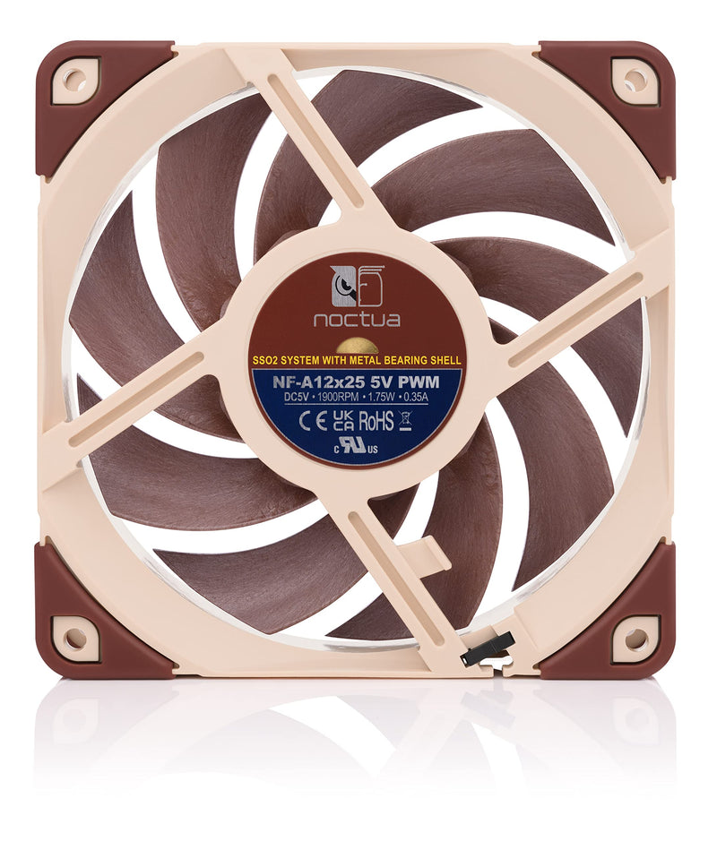 Noctua NF-A12x25 5V PWM, High-Performance Quiet Fan 120mm | High Airflow and Static Pressure, Low Noise, 5V, 25mm Thick Fan, USB-A Power Adaptor, 1900rpm 4-Pin PWM Single