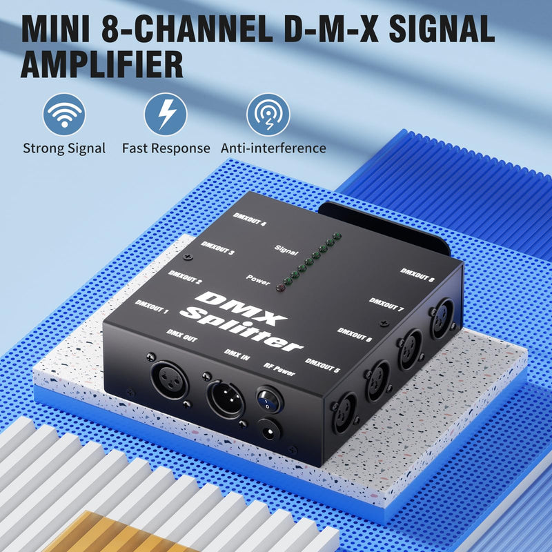 [AUSTRALIA] - 8-Way Isolated DMX512 Splitter Amplifier Distributor with 3-Pin Outputs XLR Signal Amplifier Transmitter Receiver for DJ Party LED Stage Lighting 1PCS 