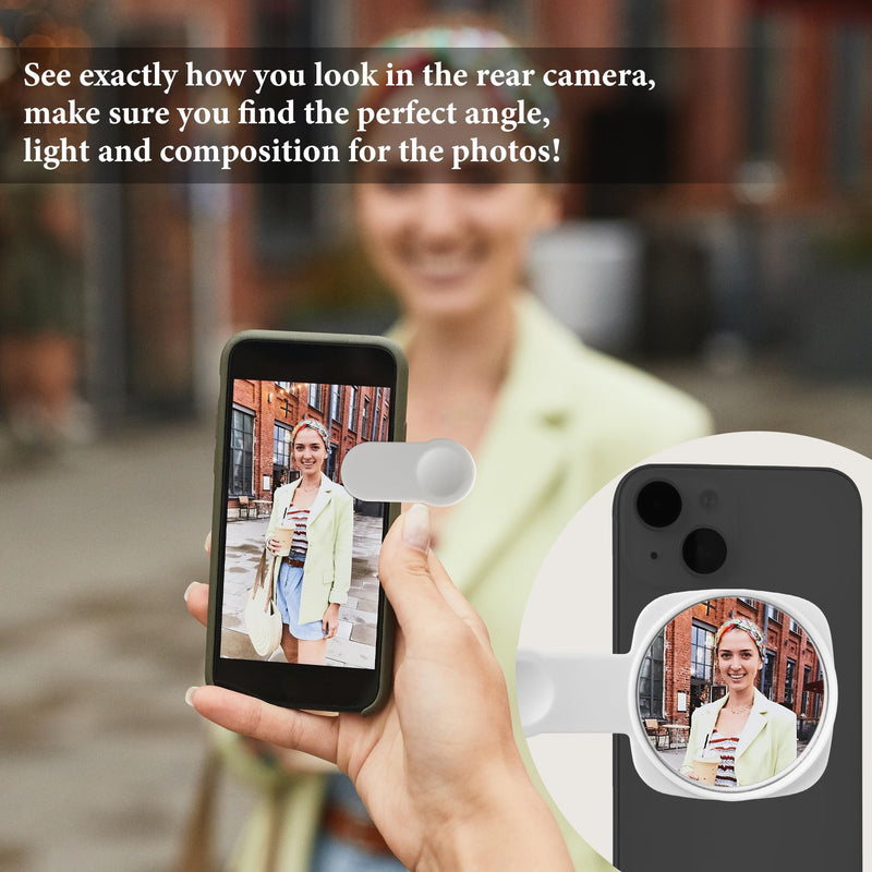Phone Rear Camera Selfie Mirror - See How You Look in The Back Camera - for High Definition Photos (White)