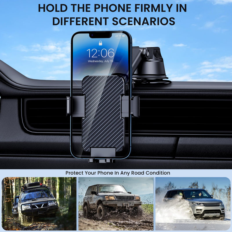 GUWEZ Phone Holder Car [Military Grade Suction Ultra Strong Base] Cell Phone Car Holder 3 in 1 Phone Mount for Car Dashboard & Carbon Fiber