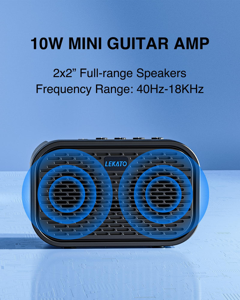 LEKATO Electric Guitar Amp, 10W Mini Guitar Amp, Distortion, Clean, Delay, Three-Band EQ, Gain Regulation, Bluetooth Guitar Amp Portable for Travel, Room Practice Black