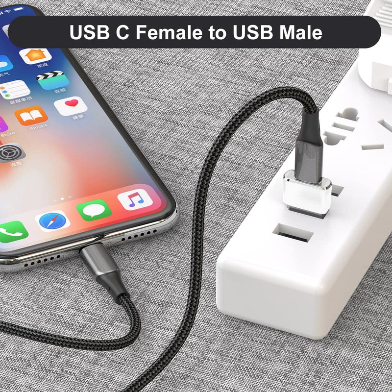 USB C Female to USB Male Adapter 2 Pack,Type A Charger Cable Power Converter for Apple iWatch Watch Series 7 SE,iPhone 11 12 13 Pro Max,iPad Air 4 4th 5 5th Mini 6 6th Generation,Samsung Galaxy Tab S8 White