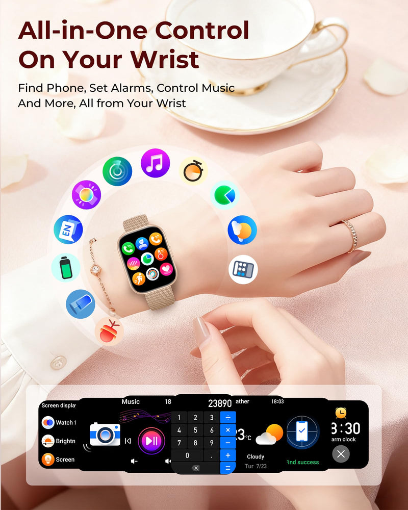 Iaret Smart Watch for Women, 4 Bands & Charm Gift Set, 1.75" HD Fitness Tracker with Bluetooth Calls, Heart Rate SpO2 Sleep Monitor, 120+ Sports Modes, Compatible with Android iPhone (Rose Gold) Rose Gold