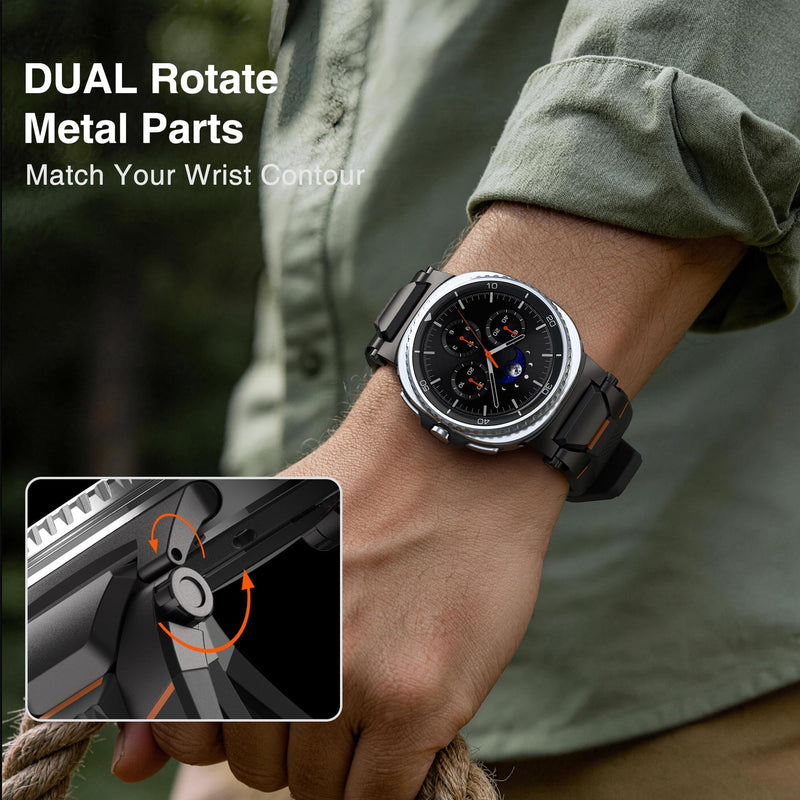 ULTIMAL Rugged TPU Band Compatible with Samsung Galaxy Watch 9/8/8 Classic | Replacement Strap with Mental Secure Connector Compatible with Galaxy Watch 9 8 44mm 40mm/8 Classic 46mm, Black+Black