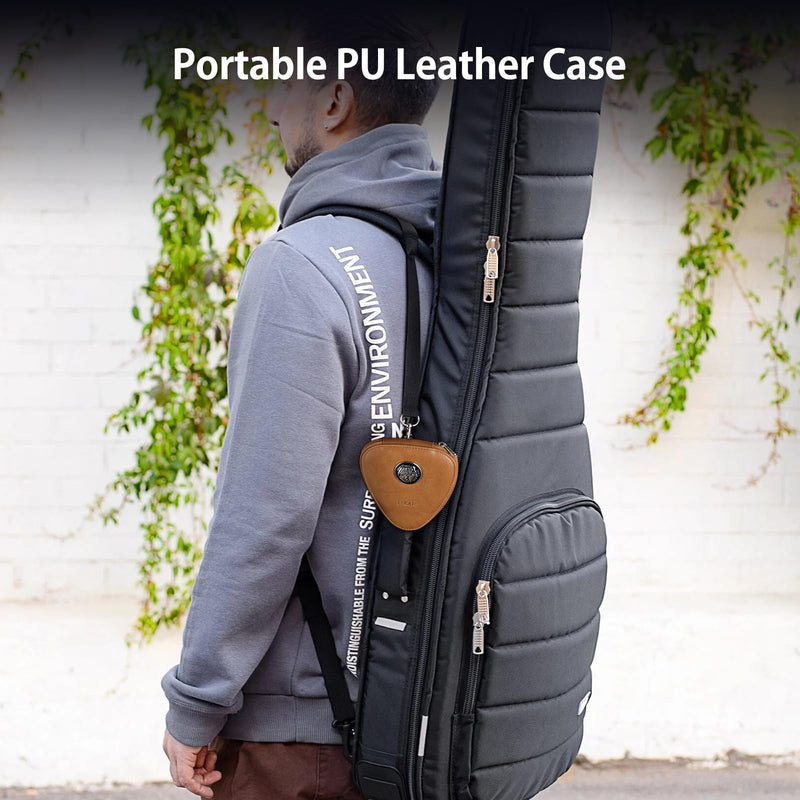 LEKATO Guitar Picks Holder Case with 18 Pcs Picks, PU Leather Organizer Bag with Lanyard, Thin Medium Heavy Plectrums Holder Accessories for Acoustic Electric Guitar Bass, Gift for Guitar Players Brown