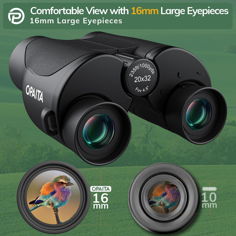 20x32 Compact Binoculars for Bird Watching - OPAITA High Powered Small Binoculars for Adults Kids with Low Light Vision for Hunting Cruise Trip Travel Concert Hiking A.20x32-Black