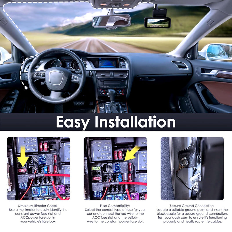 [AUSTRALIA] - Pelsee Dash Cam Hardwire Kit, Full Set Hard Wire Kit Fuse for P1 Pro, S3 Touch, P1DUO Dash Cam, 12V-24V to 5V Car Dash Camera Charger Power Cord, 4 Fuse Cable and Installation Tool 