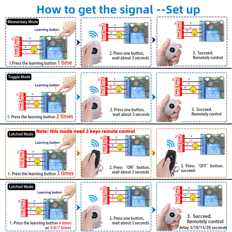 [AUSTRALIA] - DieseRC 5 V - 30 V Radio Remote Switch 1 Channel Radio Control Relay Receiver 12 V 24 V with Transmitter Key Ring Potential-Free Contact Relay Control (1 Receiver and 2 Transmitters) 1 receiver and 2 transmitters 