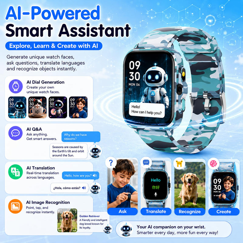 Smart Watch for Kids Boys Age 5-12, Ai Functions Games HD Touch Screen Watches with Video Camera Music Player Pedometer Heart Rate Sleep Tracker Christmas Birthday Gifts for Boys