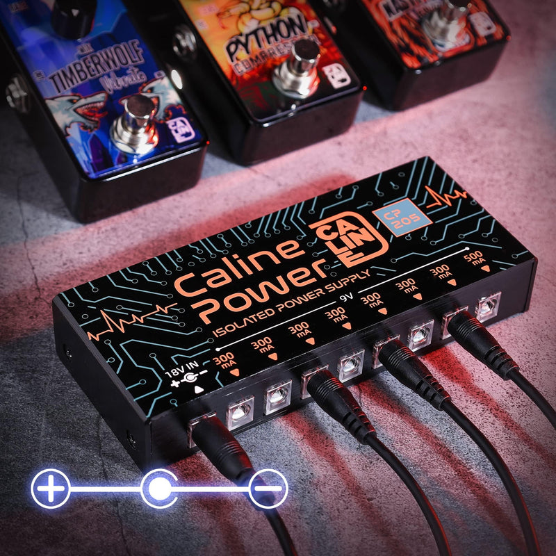 Caline CP-205 Guitar Pedal Power Supply, DC 9V True Isolated Pedalboard Power Supply with 8 Totally Isolated Outputs(300mA/500mA), Noiselessly