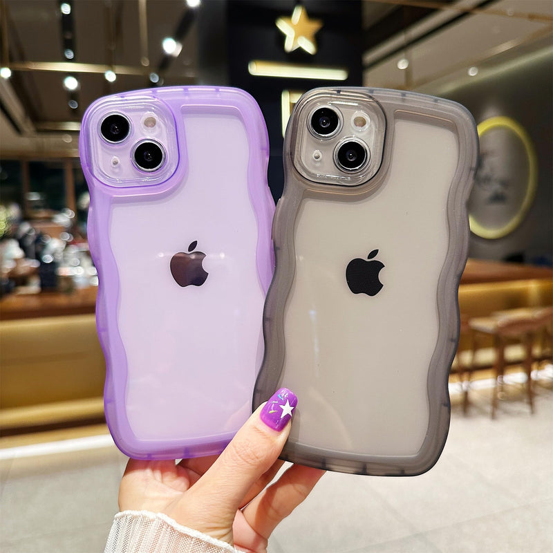Compatible with iPhone 13 Case 6.1" 2021, Cute Kawaii Curly Wave Frame Shape Soft Silicone Shockproof Protective Phone Cover for Women Girls, Clear/Pink