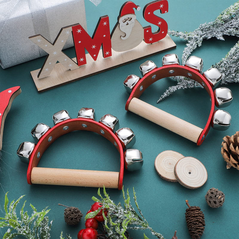 [AUSTRALIA] - Yeshone 6 Pieces Christmas Caroling Sleigh Bells Handheld Instrument Handheld Jingle Ring Sleigh Musical Bell Instrument Wooden Handle for Christmas Valentines Crafts Decor (7 Bells) 