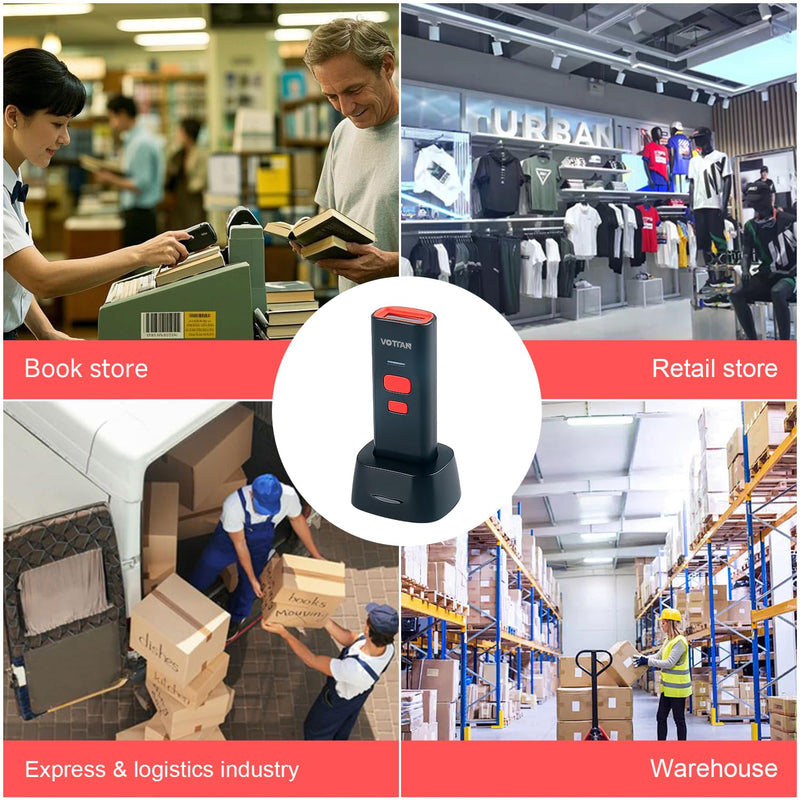 [AUSTRALIA] - VOTTAN Bluetooth QR Barcode Scanner with Charge Stand, 1D 2D PDF417 UPC Pocket Bar Code Reader, 3-in-1 Rechargeable Automatic Scan Wireless Barcode Scanner for POS, PC, iOS, Android 