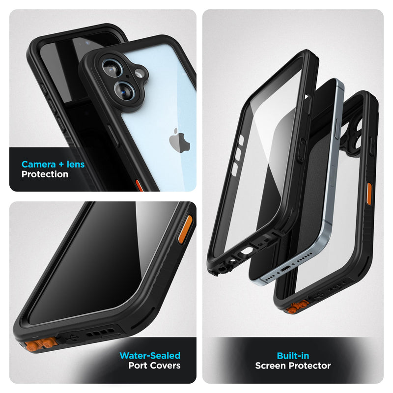 Encased for iPhone 16 Plus Waterproof Case with Belt Clip Holster [Military Grade] Shockproof, Full-Body Phone Cover with Built-in Screen Protector (Compatible with MagSafe)