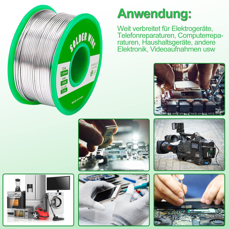Gruiqrd Solder 1 mm, Solder Wire Electronics with Flux Sn99.3 Cu0.7, Solder Wire with Rosin Core for Electric Soldering and DIY (100 g) 1mm-100g