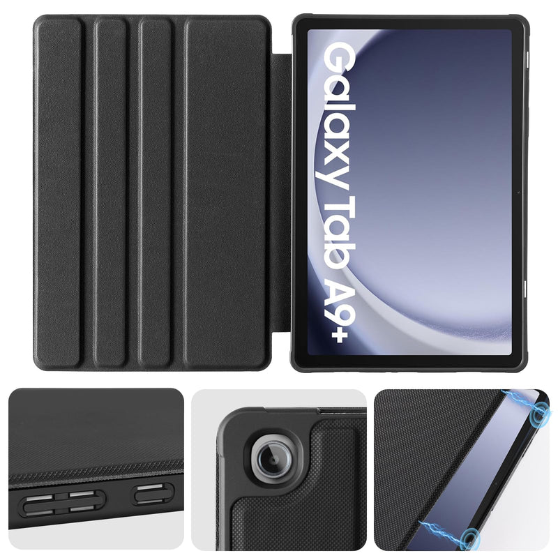 CoBak Case for Samsung Galaxy Tab A9 Plus 10.9-inch 2023, Multi-Viewing Angles, All New PU Leather Smart Cover with Auto Sleep Wake Feature for Samsung Galaxy Tab A9 + Tablet Black