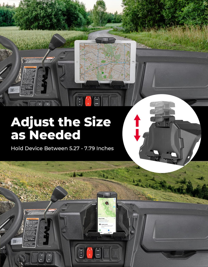 KEMIMOTO Spring Back Tablet Holder for Phone & GPS | Compatible with CFMOTO UFORCE 1000/1000 XL 2019-2026 UTV Electronic Device Holder, Including Storage Box Accessories