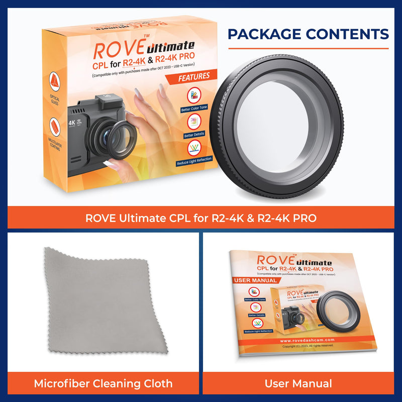 ROVE Ultimate CPL Filter, Anti-Glare Circular Polariser Lens for ROVE R2-4K and R2-4K PRO Dash Cam Models