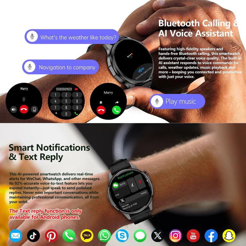 Smart Watch, GPS & Free Maps, AI, Bluetooth Call & Text, Health, Sleep & Fitness Tracker, 100+ Sport Modes, Waterproof, Long Battery Life, Waterproof, Compass, Barometer, 2 Bands Smartwatch for Men Black with GPS+Map