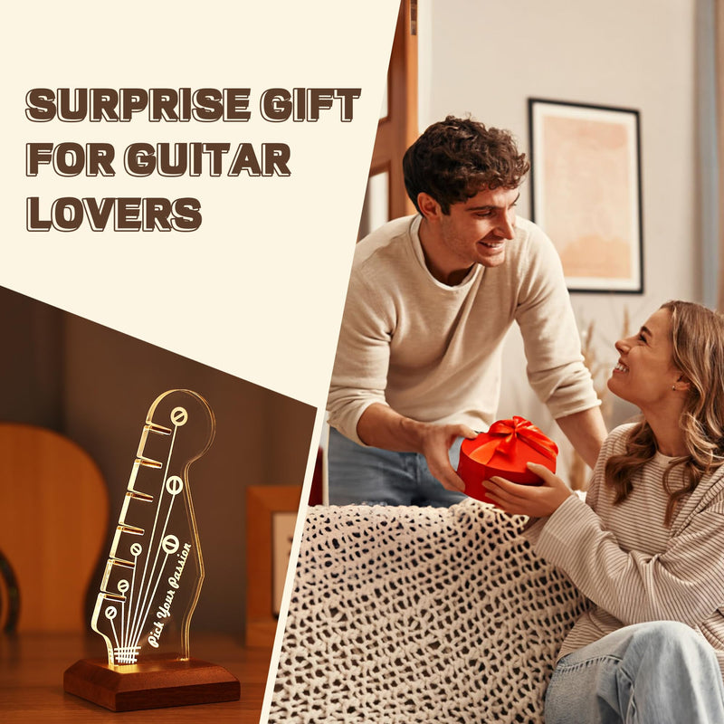 Light Up Guitar Pick Holder, Acrylic Electric Guitar Headstock Shaped Pick Holder with Wooden Base for Picks Storage and Display, Gift for Guitar Players Guitarists Guitar Pick Holder-a