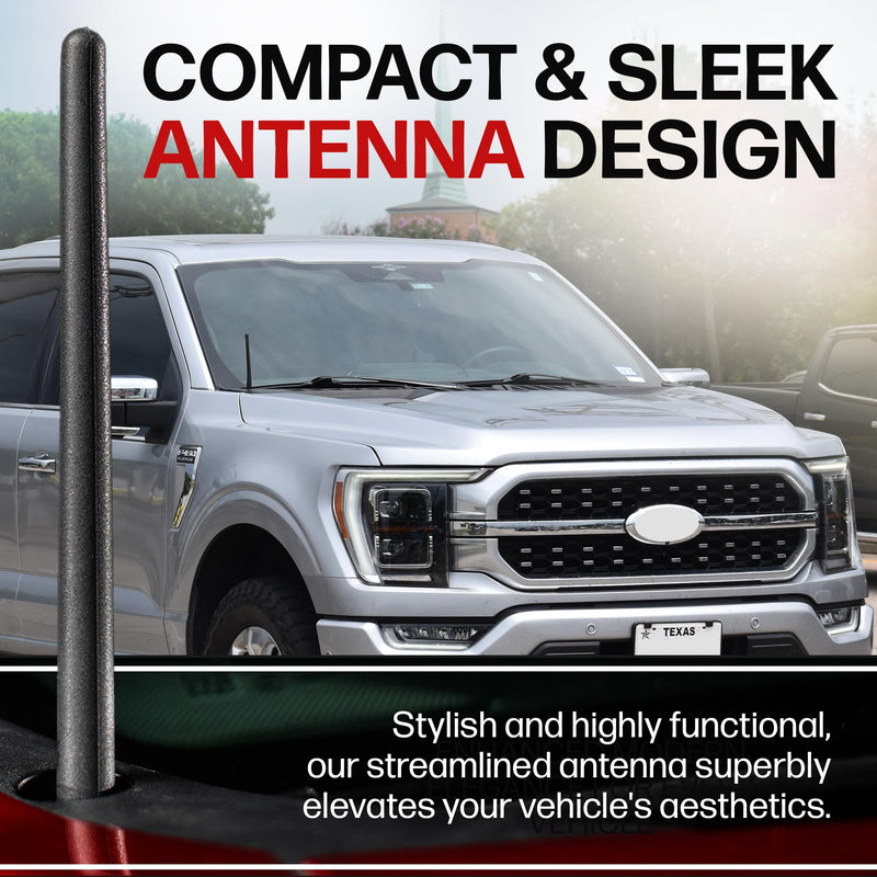 AntennaMastsRus Short Rubber Antenna for Ford F-150 (2009-2026) - Bronco (21-26) USA Stainless Threading, 6 3/4 Inch Truck Accessory, Car Wash Safe, Easy Installation, Enhanced Reception w/Copper Coil