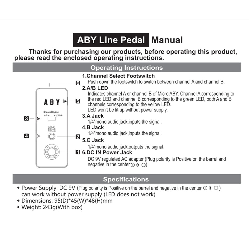 Vintage ABY Line Guitar Effect Pedal LEF-330 with True Bypass, Signal Switch, and Solid Construction