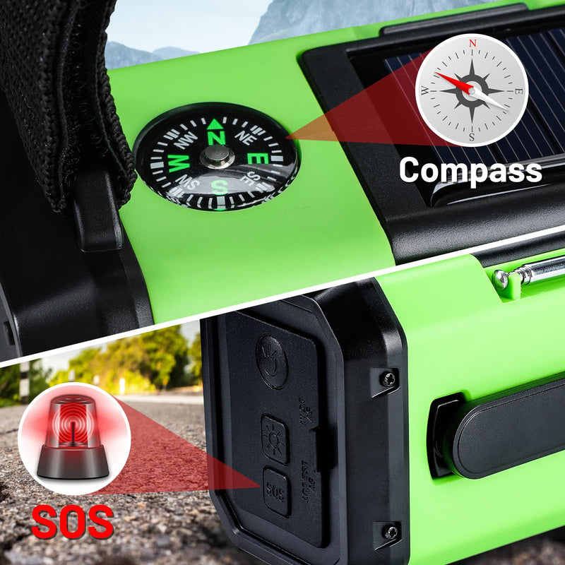 [AUSTRALIA] - Emergency Hand Crank Radio with 10000mAh/37000mWh Battery Backup, AM FM NOAA Weather Radio, Type-C Charge,Solar Radio,SOS, 3 Modes LED Flashlight，Reading Lamp, Compass for Outdoor Survival Mint Green 