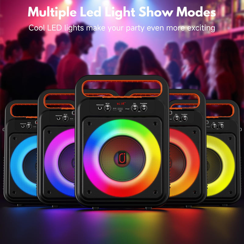 [AUSTRALIA] - JYX Karaoke Machine with 2 Wireless Microphones, Portable Bluetooth Karaoke Speaker for Adults, PA System Speaker with LED Lights Support REC/USB/AUX/TF for Outdoors Home Party (MS79) MS79 