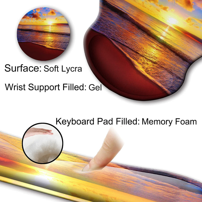 Mouse Pad and Keyboard Wrist Rest Support, with Non-Slip PU Base,Gel Mouse Pad with Coaster,Pain Relief for Gaming, Computer,Office -Sunset Beach B-Sunset Beach