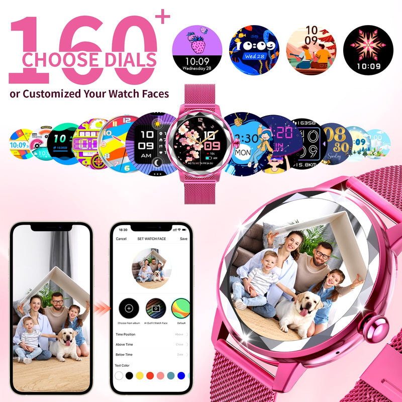 Smart Watch for Women, 1.2" Display 100+ Sports, IP68 Waterproof | Fitness Tracker with Heart Rate, Sleep & Female Cycle, Adjustable Fit, iOS & Android Compatible, W02-Rose Pink