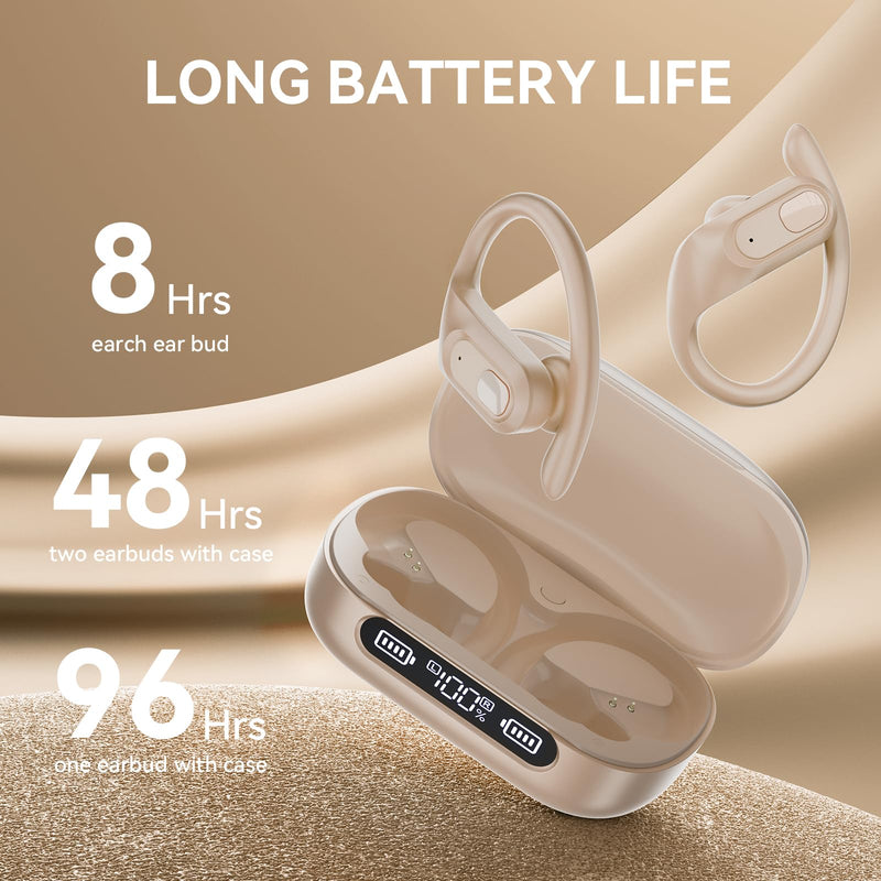 occiam Active Noise Cancelling Wireless Earbuds Bluetooth Headphones Ear Buds 96Hrs Playback Clear Call Waterproof Earphones with Ear Hook Microphones for Sport Running Off-White