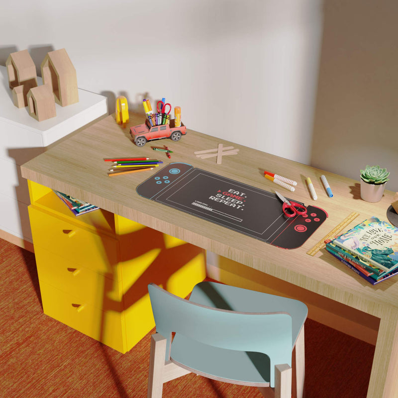 Uncommon Desks Kid's Desk Mat - For Schoolwork Arts & Crafts - Fun Computer & Mouse Pad Blotter - Washable Cover - Student School Organizer - Cute Office, Home School Supplies - Game Controller Design