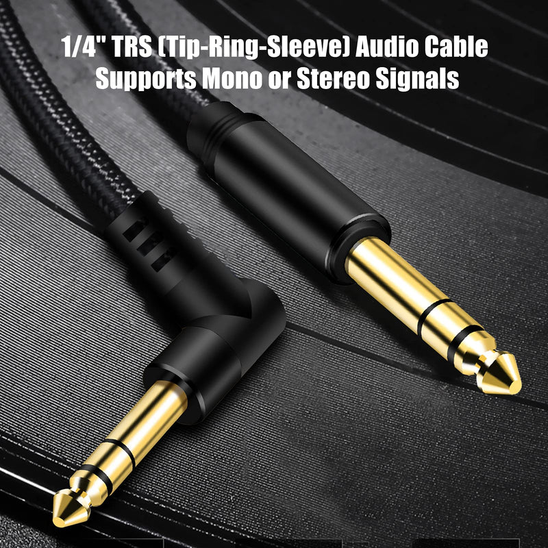 1/4 Inch TRS Instrument Cable 3Ft, 6.35mm TRS to 6.35mm TRS Stereo Audio Cable Male to Male Right-Angle-to-Straight for Electric Guitar, Bass, Keyboard,Mixer,Amplifier,Speaker,Equalizer... Black