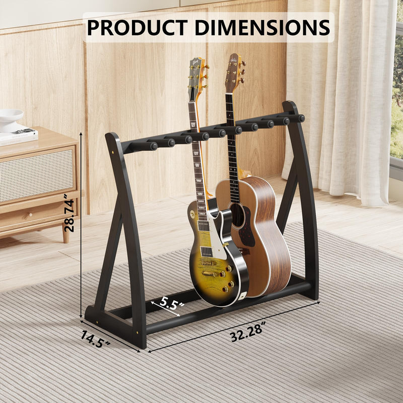 Multi Guitar Stand Heavy Duty - Wood Floor Stand for Electric Guitar and Bass, Adjustable Non-Slip Guitar Rack, Holds Multiple Guitars & Basses (Electric Guitar Stand, Bass Stand, Wood Guitar Stand) Black