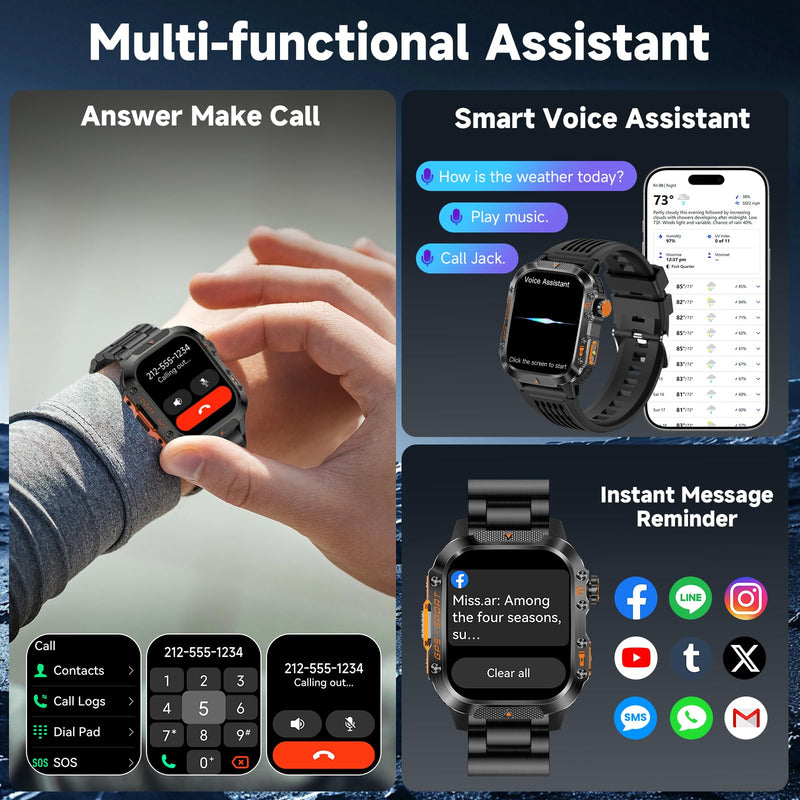 GPS Smart Watch for Men (Answer/Make Calls), 2.01'' Military Rugged | Compass Smartwatch with 10-Day Battery, Heart Rate, Sleep Tracking, 100+ Sports Modes, 2 Straps