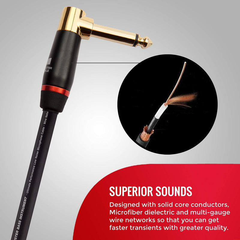 Monster Prolink Bass Guitar Cable - 8 inches Right Angle to Right Angle, 95% Copper Braided Shield 8 in