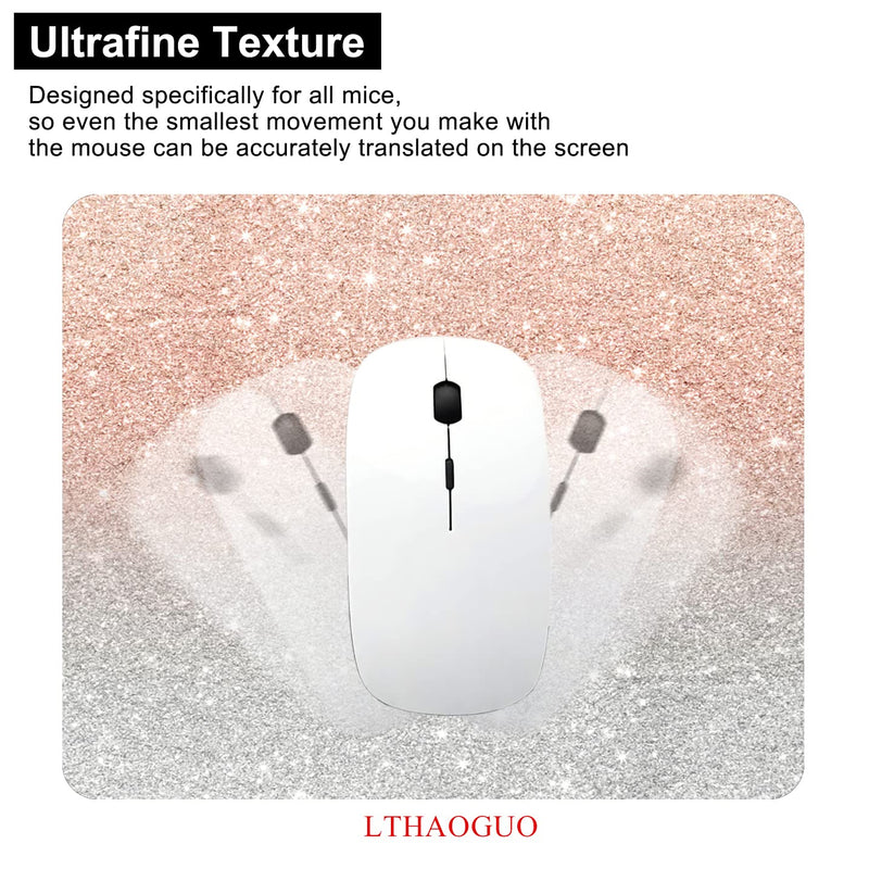 LTHAOGUO Mouse pad, Trendy Rose Gold Glitter Ombre Silver Waterproof Non-Slip Rubber Mousepad, Laptop Office Computer Decor Cute Desk Accessories Customized Design and Rose Gold and Silver Glitter Ombre
