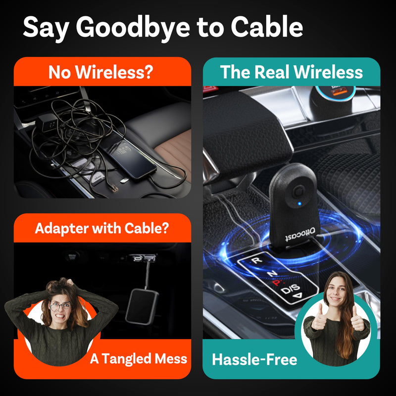 OTTOCAST Mini 2025 Wireless CarPlay & Android Auto 2-in-1 Adapter, Fast Stable Connection, Plug & Play for iPhone & Android Devices (Black) Black