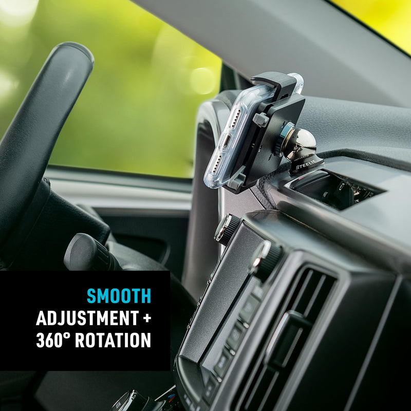 Nite Ize Steelie Squeeze Clamp - Universal Dashboard Mount for Hands-Free Use - Easy-Squeeze Levers - Continuous Force Springs - 360-Degree Rotation Magnetic Holder - Compatible with Wireless Chargers Phone Holder