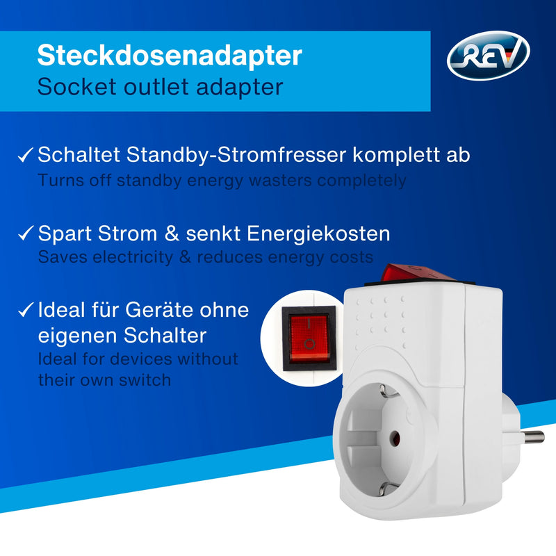 REV Socket adapter, switchable socket, transition plug, switchable socket max. 3500 W, white White 1